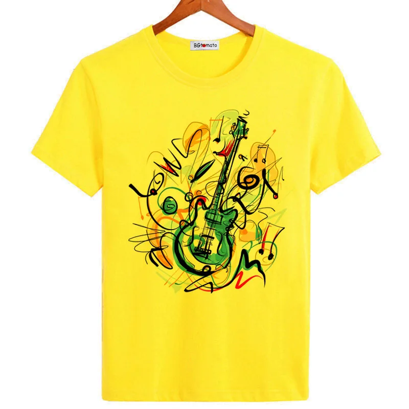 Graffiti Artwork Guitar T-shirt for men love music fashion short sleeve shirt Brand breathable comfortable casual tops