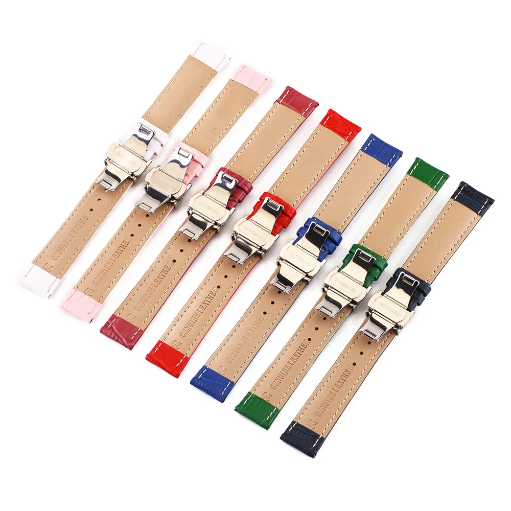 Crocodile Pattern Watchstrap 12 13 14 15 16 17 18 19 20 21 22 24mm Genuine Leather Watch Band Metal Butterfly Buckle Wrist Belt