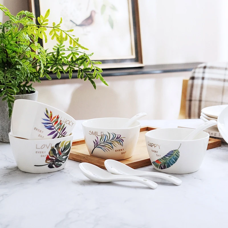 Rice Bowls Ceramic Cup Bowls Salad Ware Deep Bowl Dinnerware Multi-Functions Kitchen Utensils Kitchenware Deep Round Tray 2/4pcs