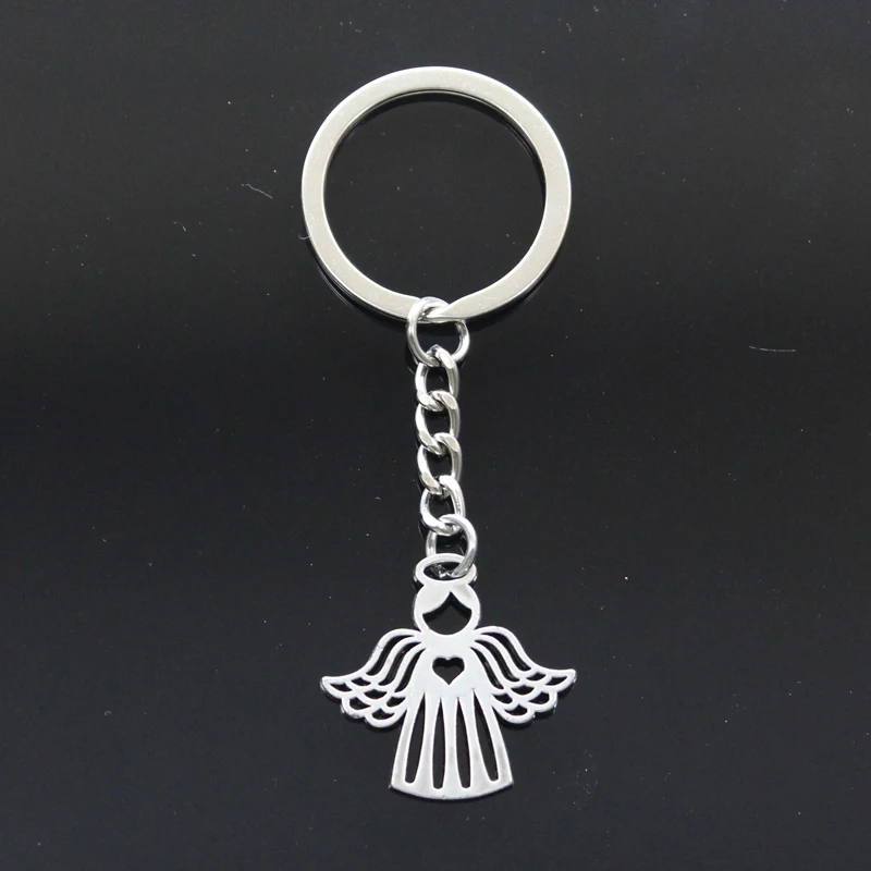 Fashion Keychain 27x28mm Love The Heart Angel Pendants DIY Men Jewelry Car Key Chain Ring Holder Souvenir For Gift