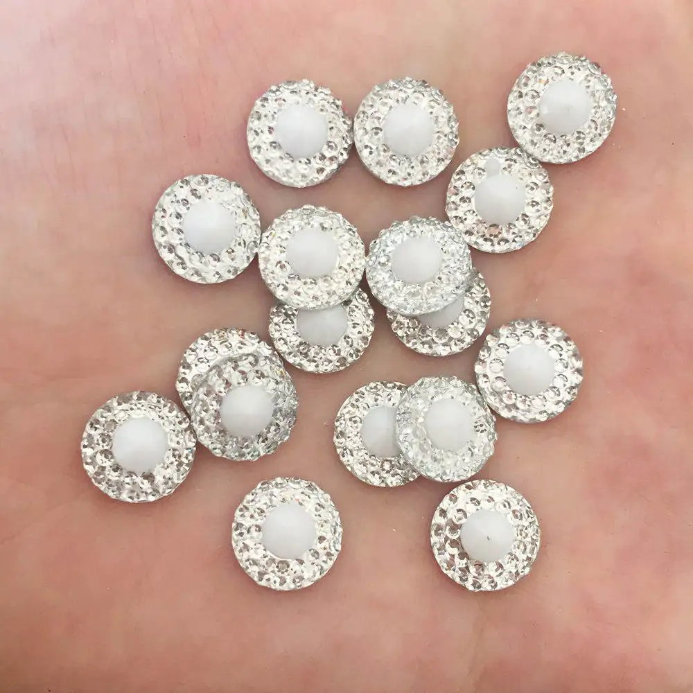 New 50pcs 10mm Resin Round Double Color Flatback Rhinestone Wedding Buttons DIY Craft K68