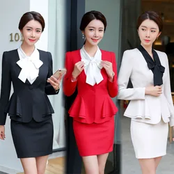 IZICFLY Spring Autumn Black Ladies Formal Uniform Designs Set for Women Blazer Elegant Feminino Business Skirt Suits Red