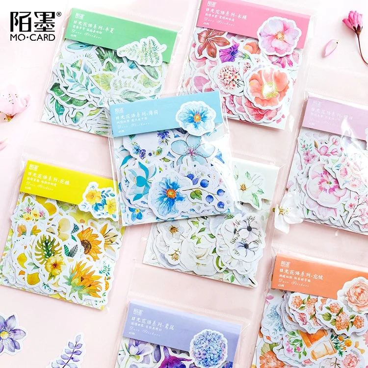 45pcs/pack Creative sakura Mark Decorative Art paper Stickers Flower Sea Adhesive Stickers DIY Decoration Diary Stickers