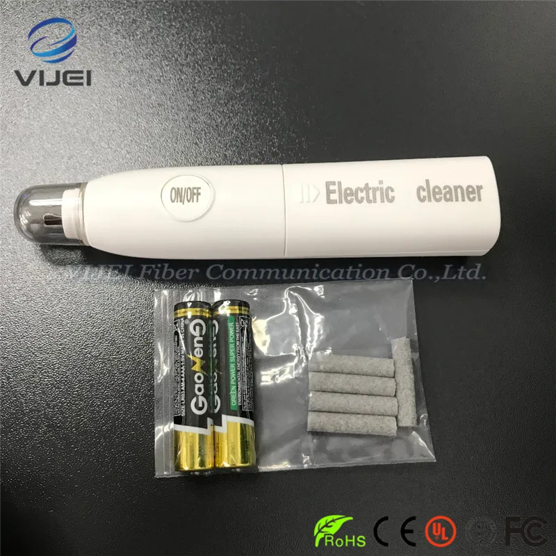 Empalmador de fusión de fibra óptica, pluma electrónica de limpieza de electrodos con 6 uds., cabezales de limpieza, herramienta de limpieza automática de electrodos