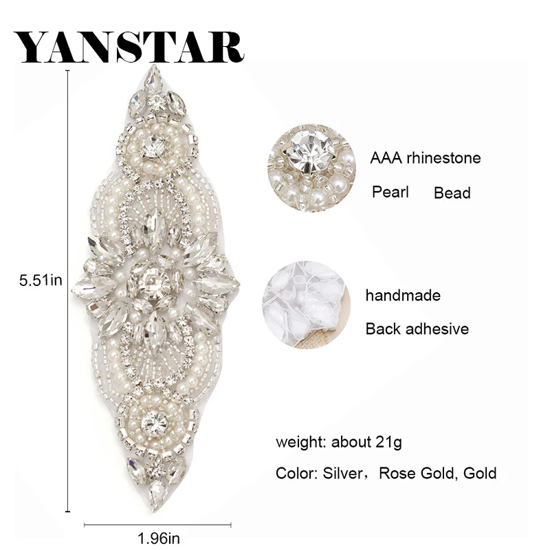 YANSTAR (10pcs) Wholesale Bridal Belt Hand Rose Gold Rhinestones Appliques Accessory Sewing On Wedding Gown Sash DIY YS844