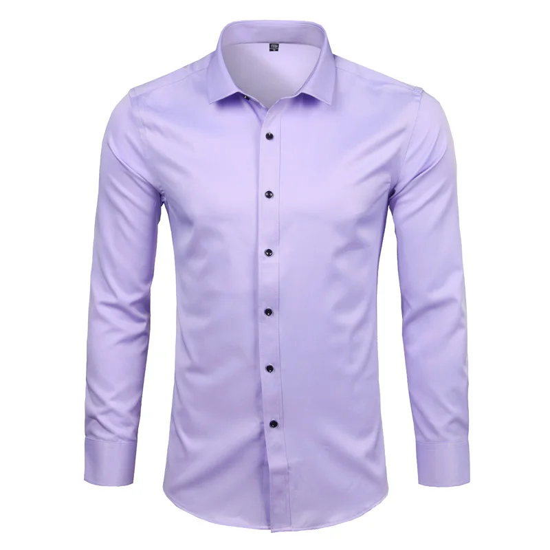 Thương Hiệu Rượu Vang Đỏ Sợi Tre Nam ĐầM Áo Sơ Mi Slim Fit Dài Tay Chemise Homme Cổ Nút Xuống Thun FORM Nam áo Sơ Mi