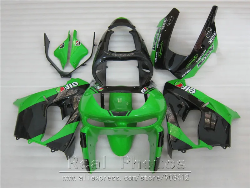 Hot sale plastic fairing kit for Kawasaki Ninja ZX9R 98 99 green black fairings set ZX9R 1998 1999 OT07