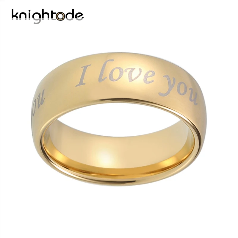 Gold Color Tungsten Carbide Rings I Love You Engagement Band Dome Polished Comfort Fit