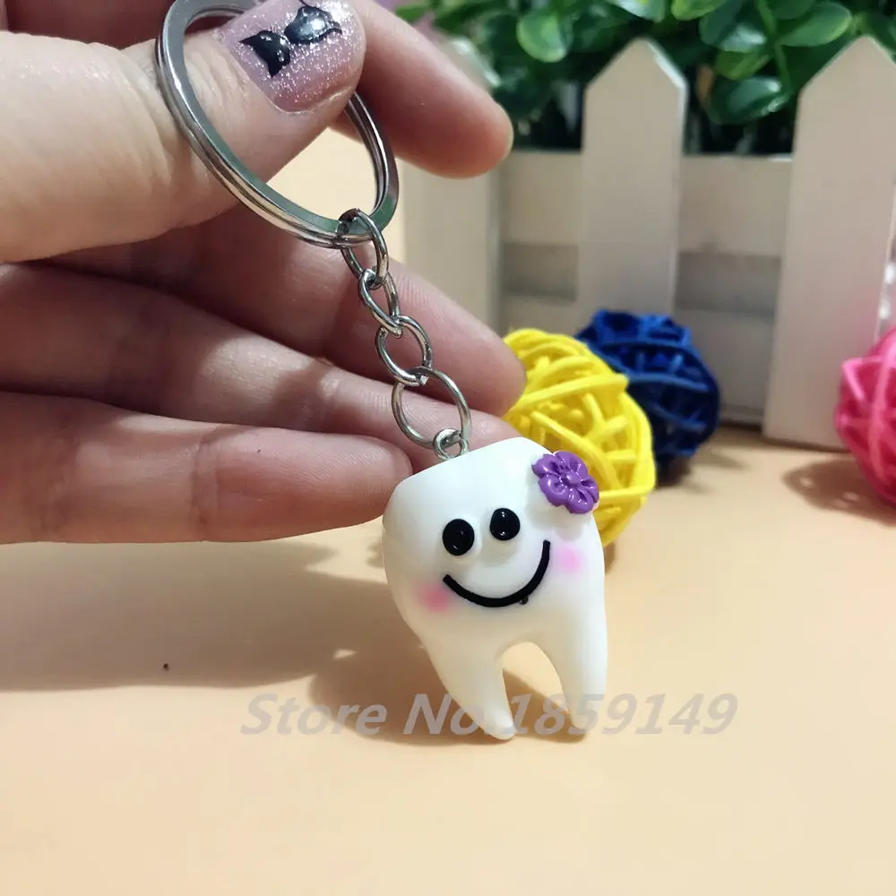 10pcs Lovely Cartoon Dental Simulation Tooth Pendant Keychain Women Girls Bag Hanging Accessories Gift