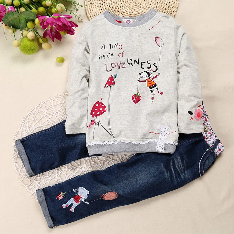 

Hooyi Autumn Long Girls Clothes Sets Floral Sweatshirts + Jean Suit Children T-Shirt Trouser Lovely Top Quality Baby Girl Jersey