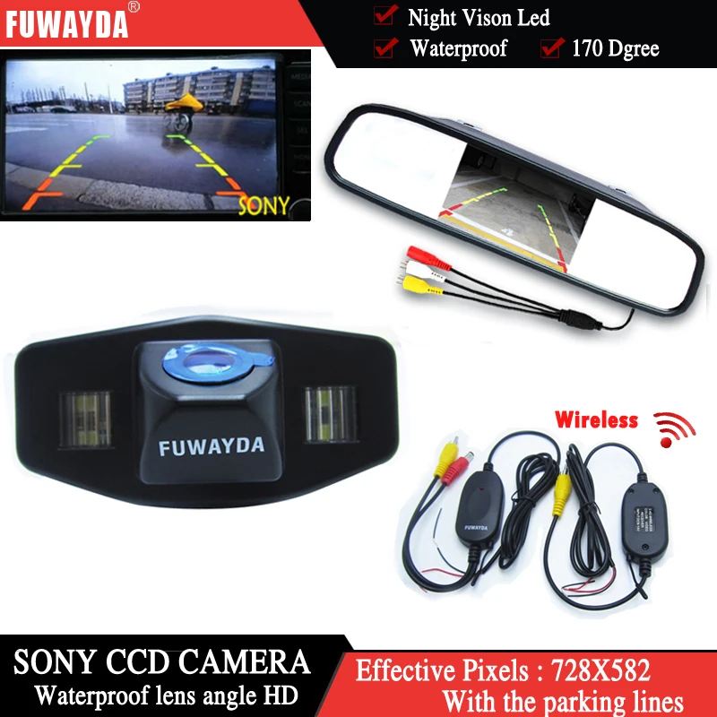 FUWAYDA Wireless Color Car Chip Rear View Camera for Honda Accord Pilot Civic Odyssey Acura TSX+4.3Inch rearview Mirror Monitor