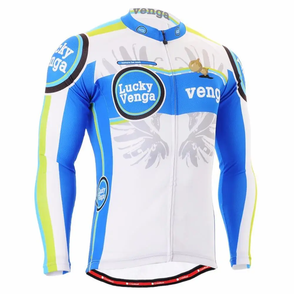 Men`s Long Sleeve Cycling Jersey G201 Blue & White Lucky Venga Polyester Graphics Bicycle Gear Outdoor MTB Road Bike Apparel