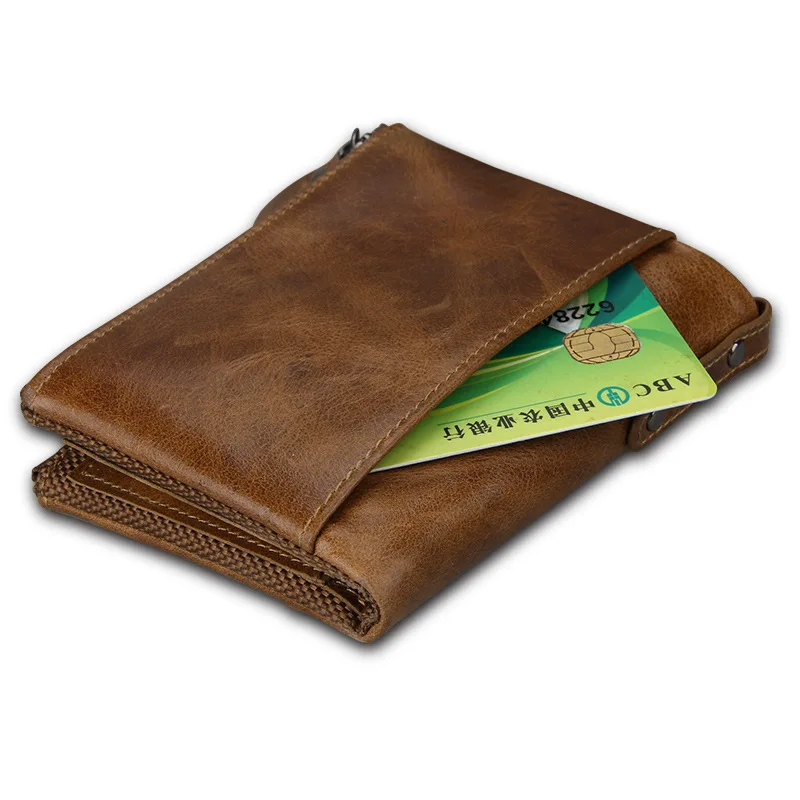 2019 Vintage Genuine Cow Leather Men Wallet ID Card Holder Coin Purse Male Wallets Double Zipper Small Mam Mini Purse Carteira