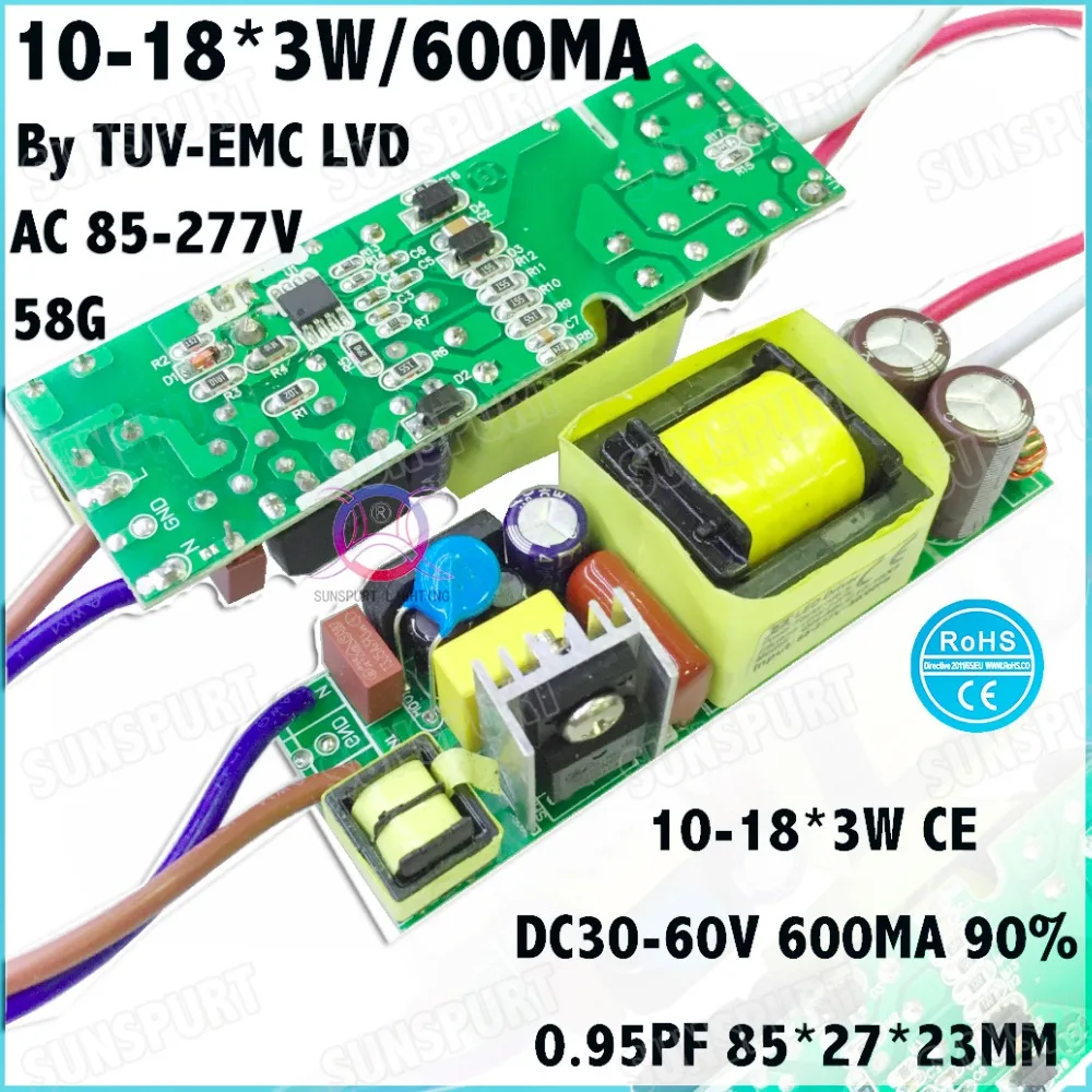 5 Pcs By TUV-EMC LVD 36W AC85-277V LED Driver 10-18x3W 600mA DC30-60V Constant Current LED Power For LED Bulb Lamp Free Shipping