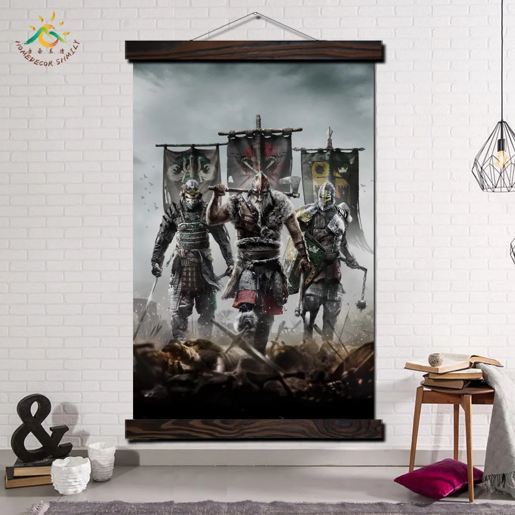 Three Japan Samurai Wall Art Canvas Frame Scroll Painting Poster Decorative Picture for Modern Home Decoration