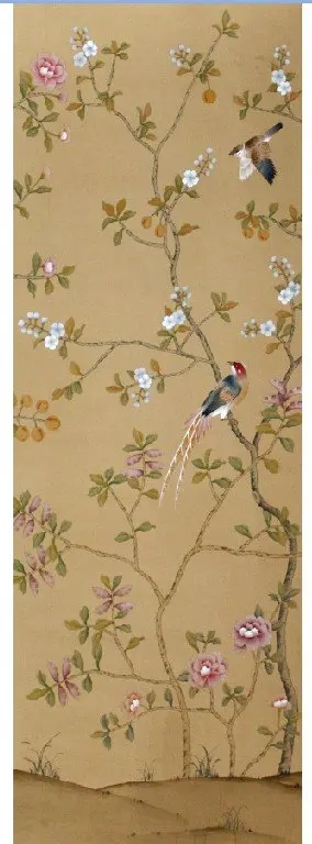 Hand-painted silk wallpaper painting Peony with birds many pictures optional