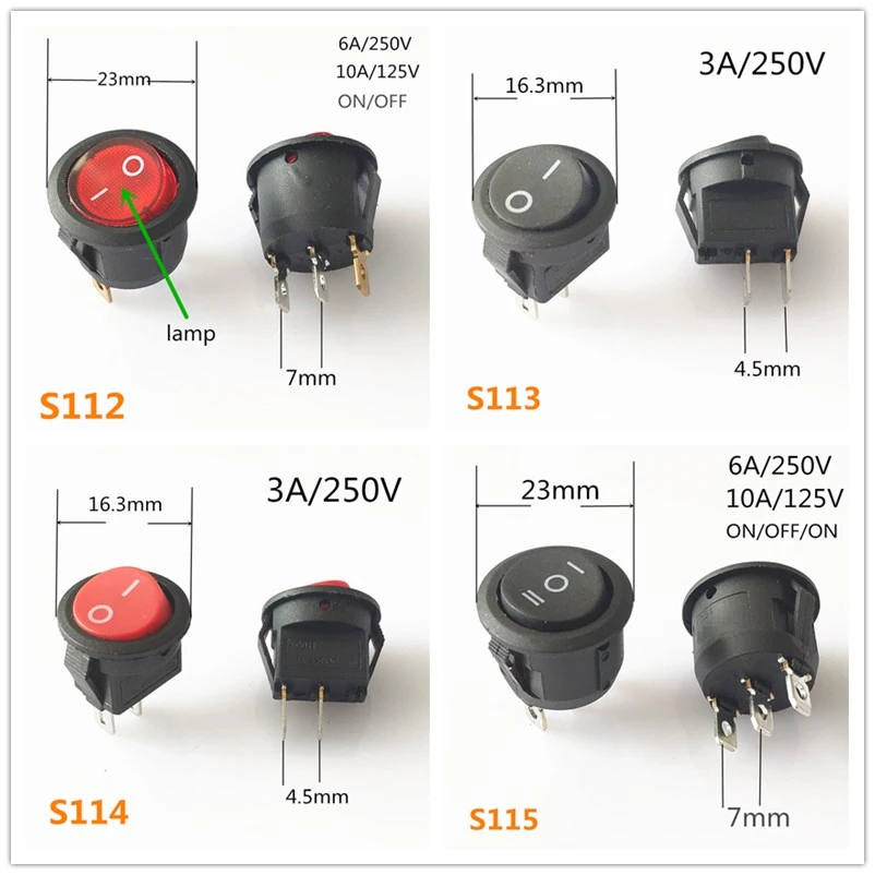 SPST KCD1 2PIN 3PIN On/Off Round/Square Rocker Switch DC AC 6A/250V Car Dash Dashboard Plastic Switch Dropshipping