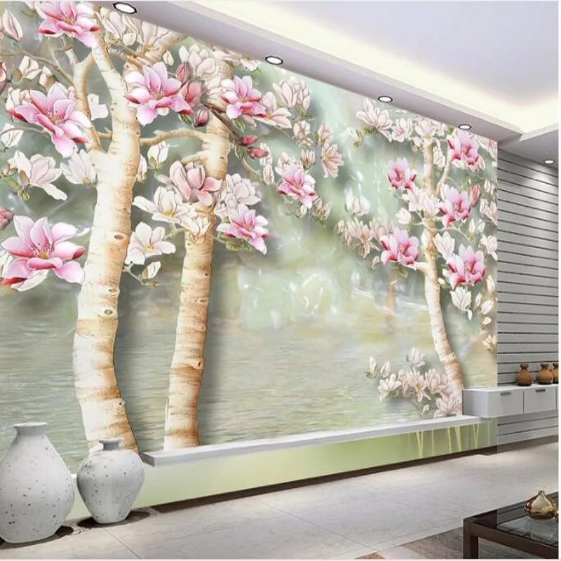 

wellyu Need for customization of large - scale fresco ultra - clear jade magnolia jade carving background wall wallpaper