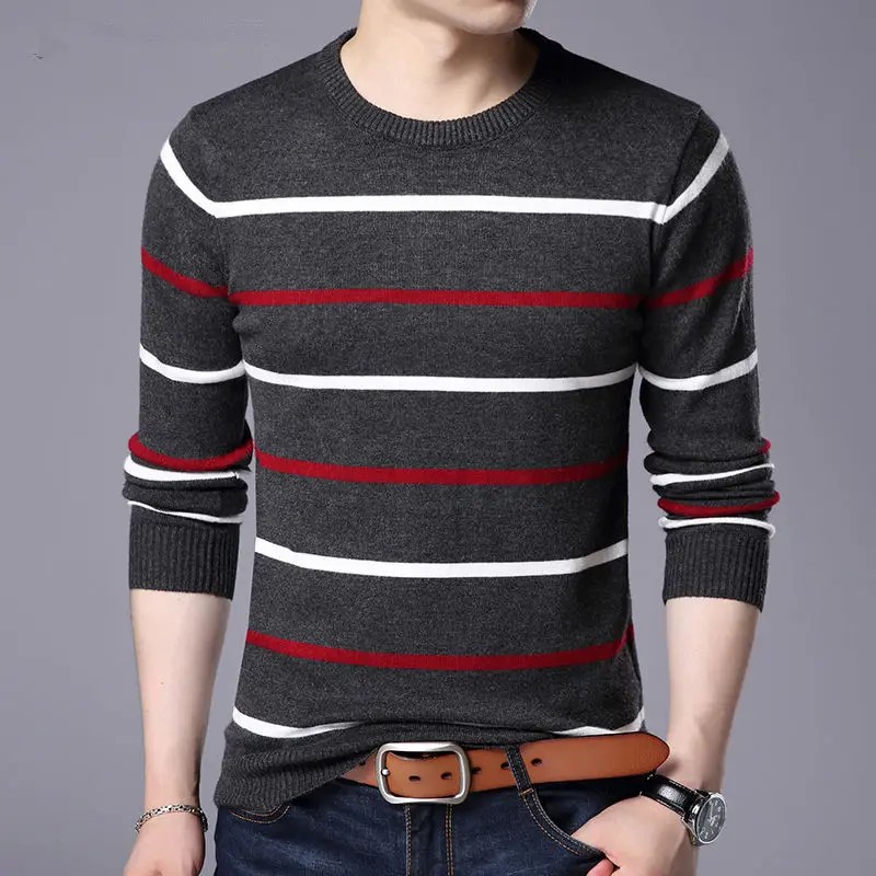 Pullover Men Brand Clothing 2023 Autumn Winter Wool Slim fit Sweater Men Casual Striped Pull Jumper Men