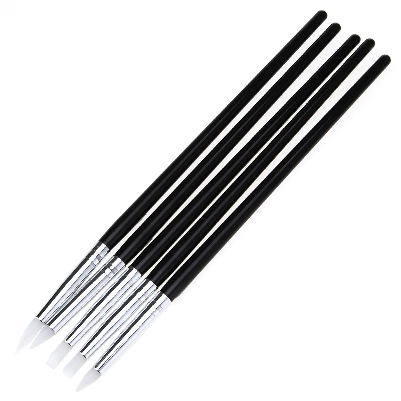 New Design 5PCS Hot Pro Black Nail Art Brush Silicone Gel Brushes Painting Designing Pens Nails Polish Tools Pincel De Silicone