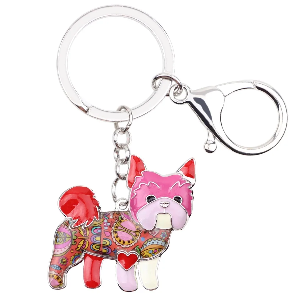 WEVENI Metal Yorkie Yorkshire Dog Key Chain Key Ring Bag Charm Car Key Holder 2017 New Enamel Keychain Jewelry For Women Bijoux