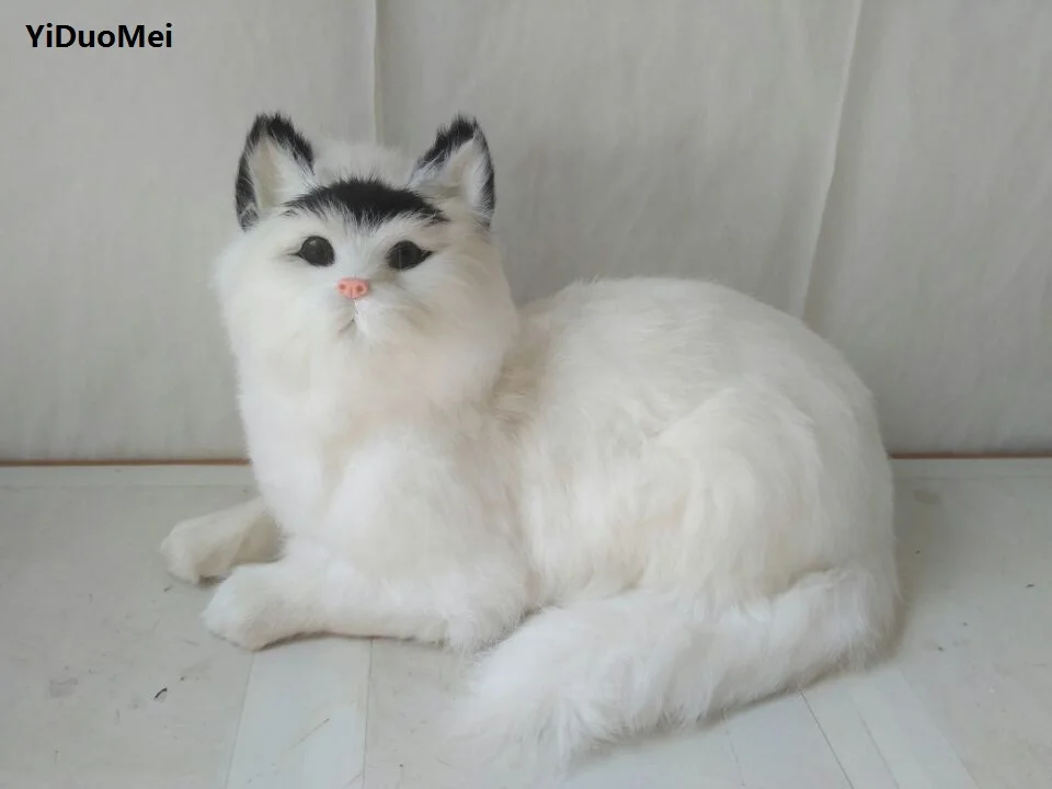 simulation white cat model,polyethylene&furs large 30x13x15cm prone cat handicraft,props,home decoration gift p0800