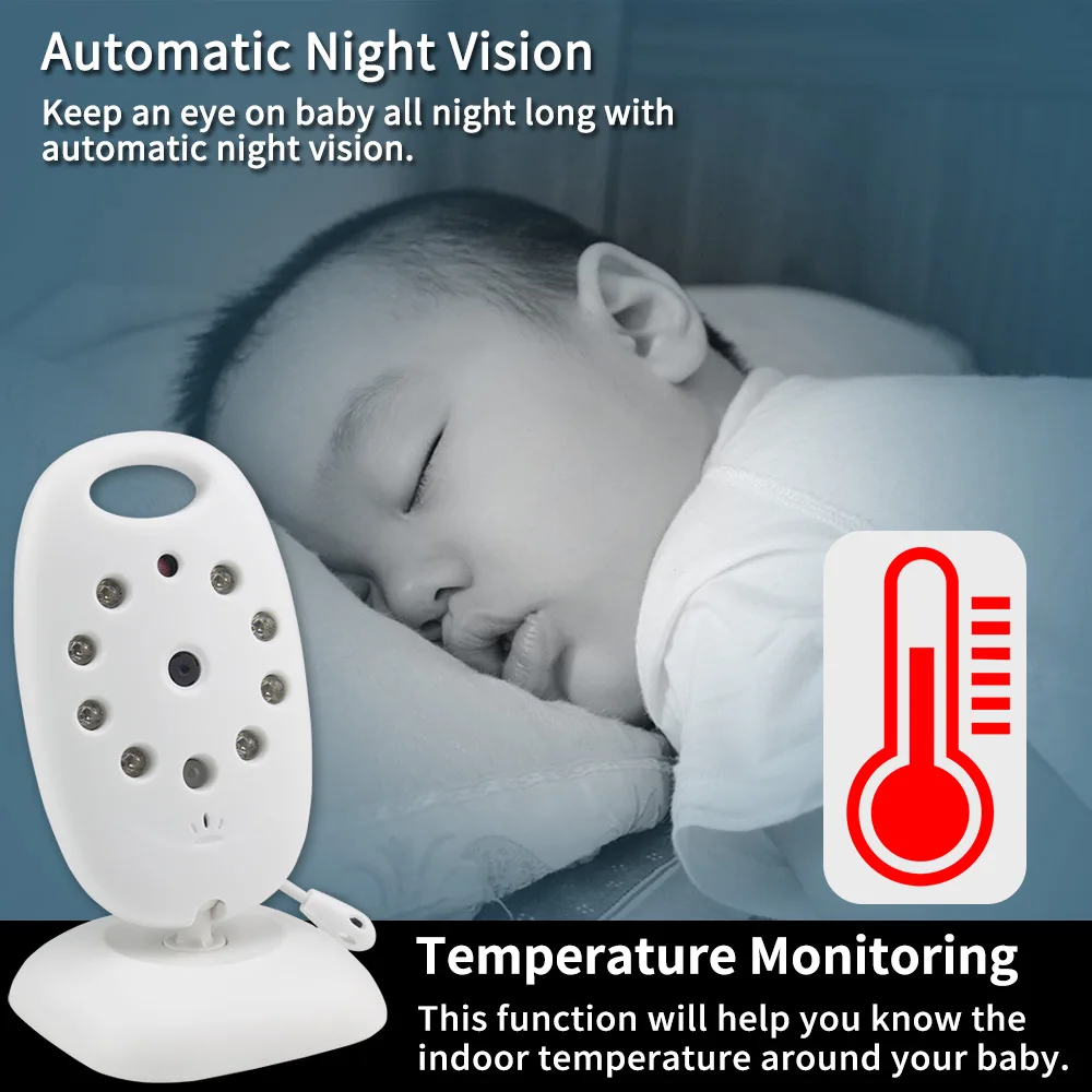 AAA+ Wireless Video Baby Monitor 2.0 inch Color Security Camera 2 Way Talk NightVision IR LED Temperature Monitoring with 8