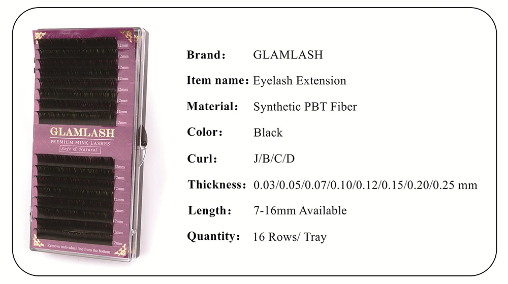 GLAMLASH 50 Fälle/Lot 16 Reihen/Fall JBCD Curl Wimpernverlängerung Wimpern Individuelle Wimpernverlängerung – Detail 3