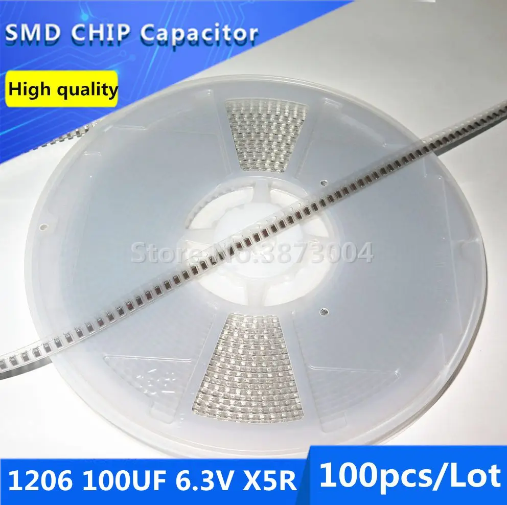 100pcs 1206 100UF 6.3V X5R Thick Film Chip Multilayer Ceramic Capacitor