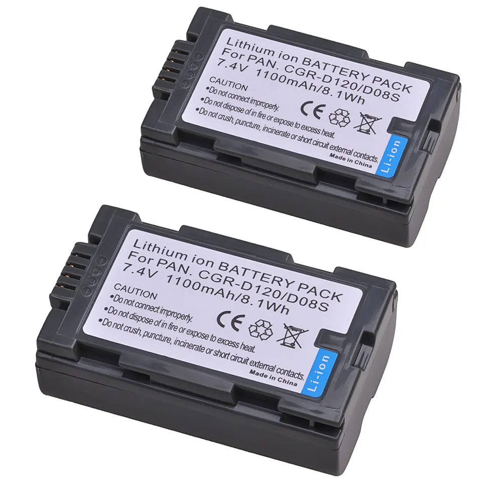 Tectra 1100mAh 2pcs CGR-D120 CGR-D08S CGR D120 CGRD120 Battery for Panasonic CGA-D54 PanasonicAG-DVC15 NVDA1B PV-DV402 Battery