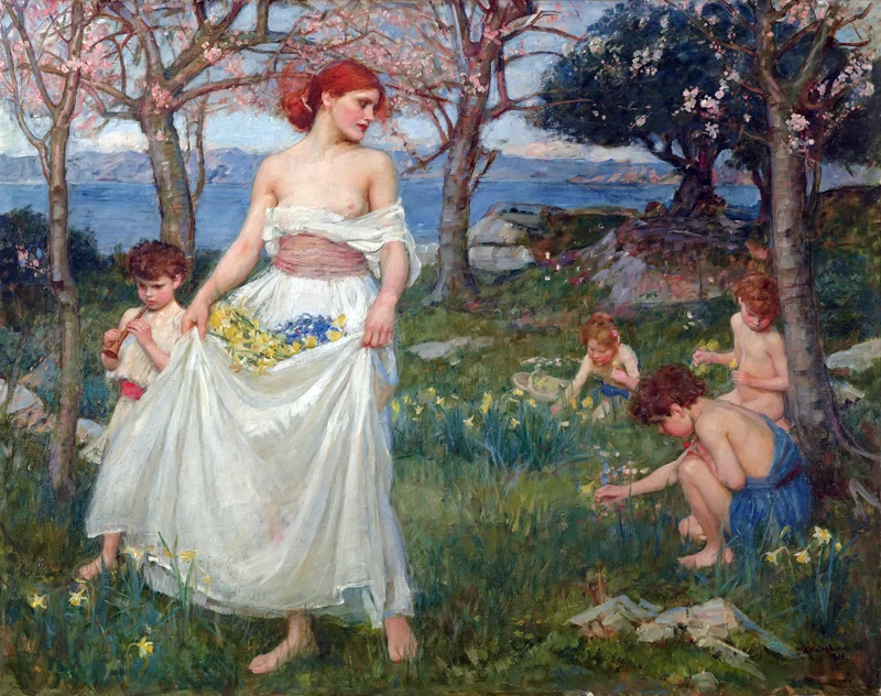 Neo Classical figurative painting canvas portrait poster beauty picture giant picture home modern art A Song of Springtime, 1913