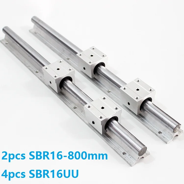 2pcs SBR16 16mm 800mm support linear guide rail + 4pcs SBR16UU linear bearing Slide blocks CNC router parts