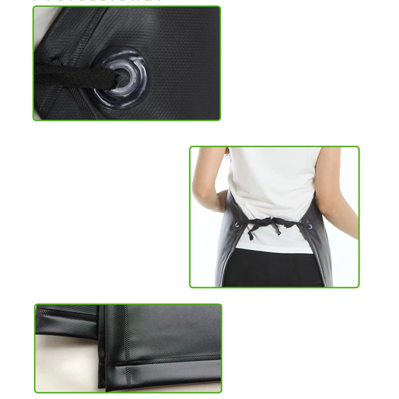 PU Leather Waterproof Apron PVC Black Cooking Cleaning Long Sleeveless Bib Aprons For Woman Man Chef Waiter Accessories