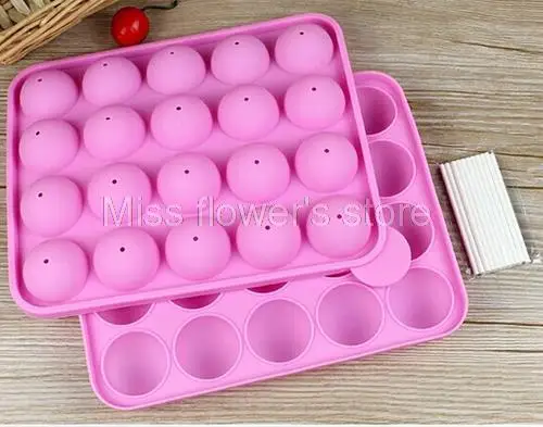 20 Holes Pink Round Lollipop Silicone Baking Tools Mold Shape DIY Chocolate Cake Jelly Handmade Soap Mould With Rods 2 PCS/Set