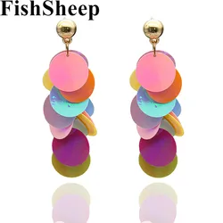 FishSheep 2018 Fashion Bling Sequins Long Tassel Earrings For Women Handmade Bohemian Colorful Drop Earrings Statement Jewelry