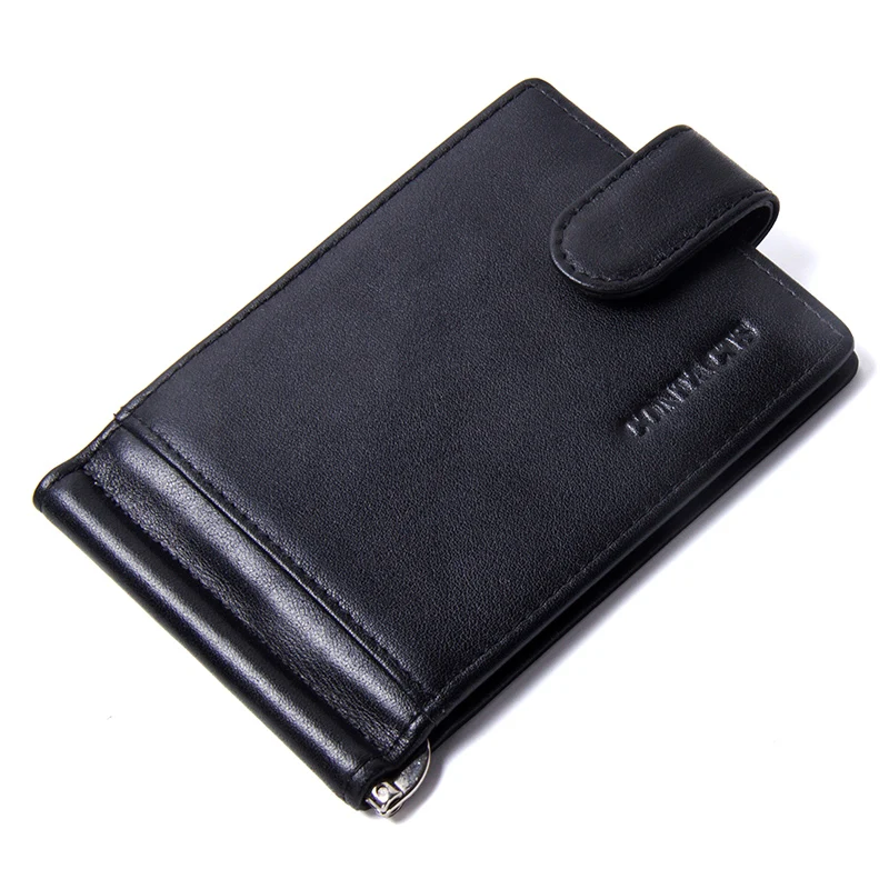 Fashion Black Money Clips Famous Brand High Quality Genuine Leather Men Wallets Hasp Mini Purse Vintage Men Wallet CONTACT'S