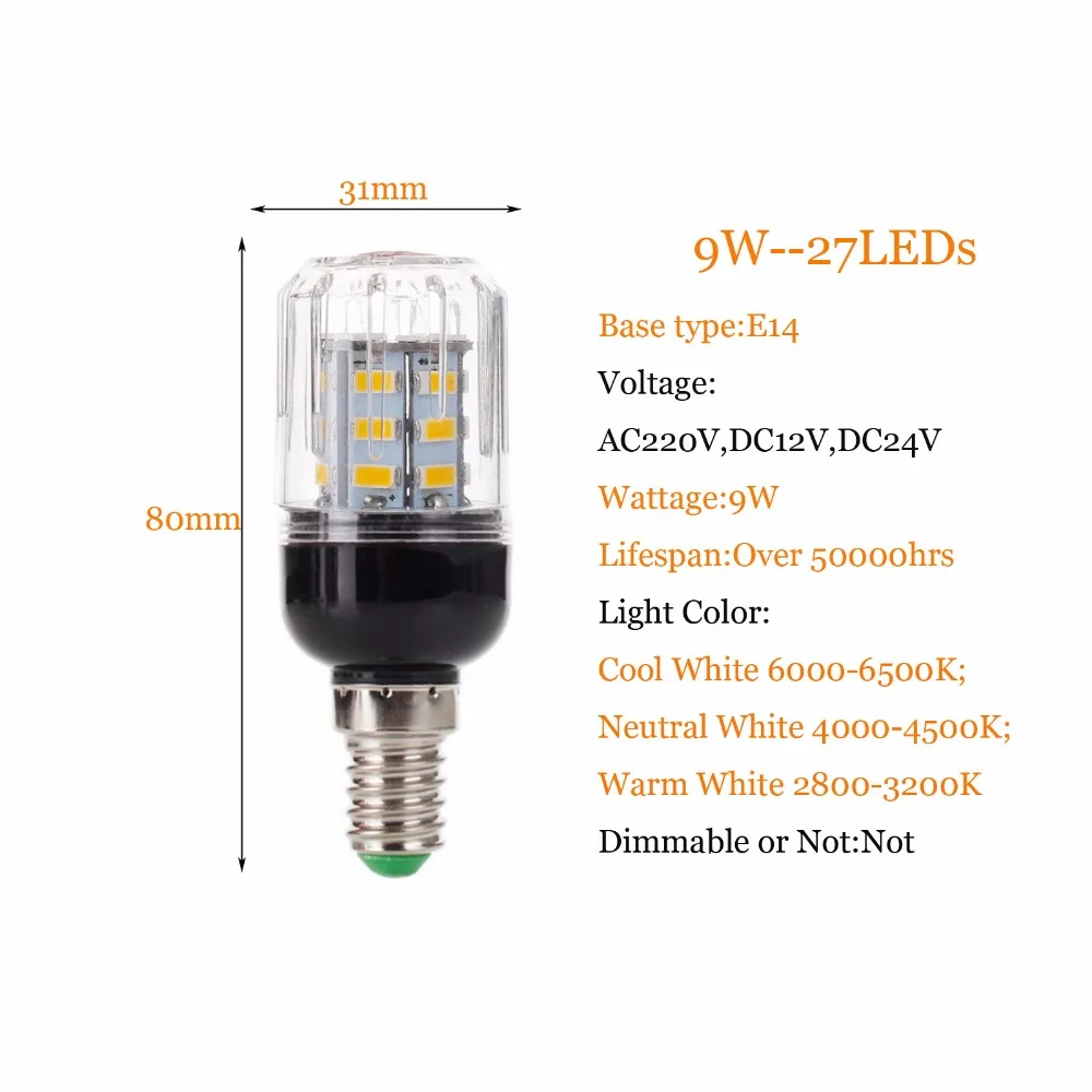 New E27 E14 E12 E26 LED Corn Bulb Light Lamp 5730 SMD 9W 27LEDs Lamprada Home Lighting Warm Cool Neutral White