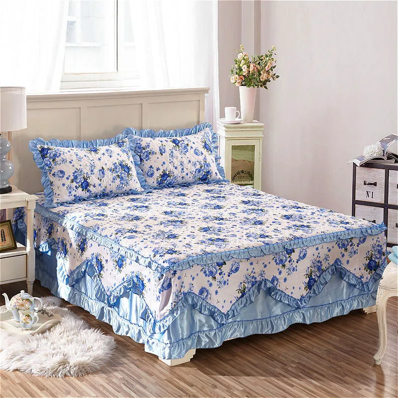 

2023 Autumn/Winter Warm Thickening Sanding Quilted Single And Double Pillowcase BedSkirt Anti-Skid Bed Cover pastoral Series