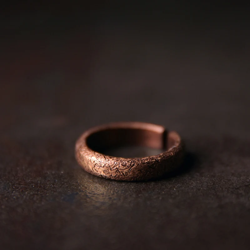 

Hand Processed Texture Solid Copper Ring Vintage Rustic Hardwear Size Adjustable Anniversary Retro Punk Street for Men Women