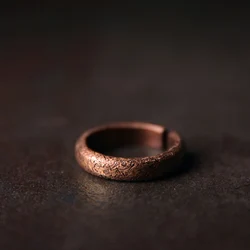 Hand Processed Texture Solid Copper Ring Vintage Rustic Hardwear Size Adjustable Anniversary Retro Punk Street for Men Women