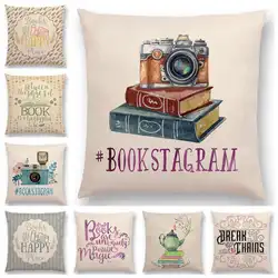 Newest Sofa Pillow Case Nice Tea Reading Books Beautiful Life Gorgeous Words Enjoy Time Cushion Cover