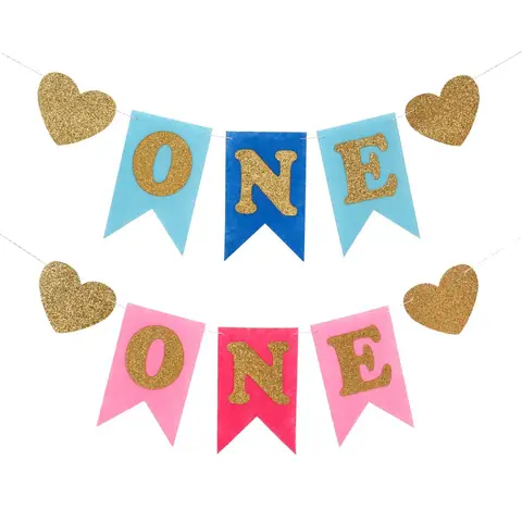 아기 첫 생일 블루 핑크 의자 배너, 생일 파티 장식, 소년 소녀 I AM ONE 사냥 용품