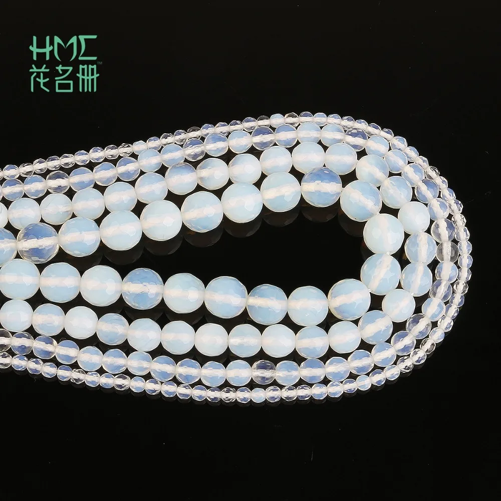 Natural Stone Beads White Opal Opalite Quartz Faceted Loose Beads 4 6 8 10 MM Fit Diy Charms Beading Beads For Jewelry Making