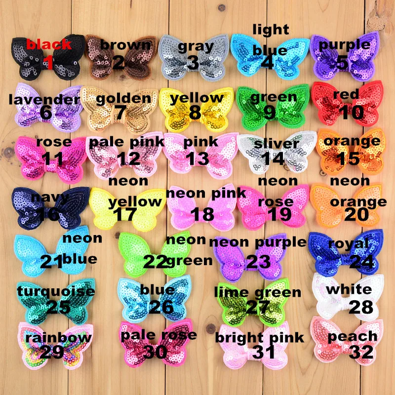 100 pcs/lot Sequin Bow Buttefly Wholesale Sequin Bows YOU PICK Colors