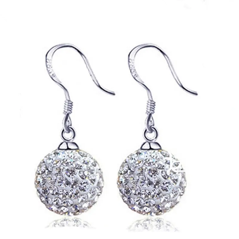 925 Silver Needle Fashion Shiny Shambhala Ball Crystal Ladies Drop Earrings Jewelry Women Anti Allergy Birthday Gift