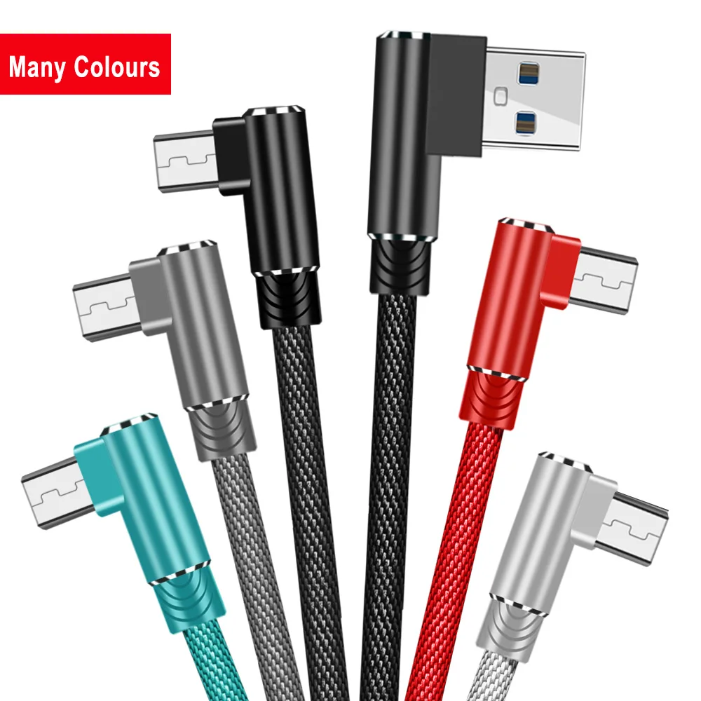 OLAF 1/2/3m L Shaped Connector Micro USB Charging Cable Nylon Braided Micro USB Cable fast Charging Cord Charger Wire Line