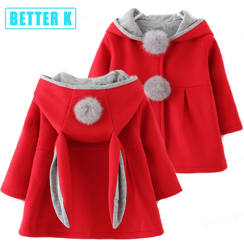 Cute Rabbit Ear Hooded Girls Coat New Spring Top Autumn Winter Warm Kids Jacket for Girls Children Clothing Baby Tops Girl Coats
