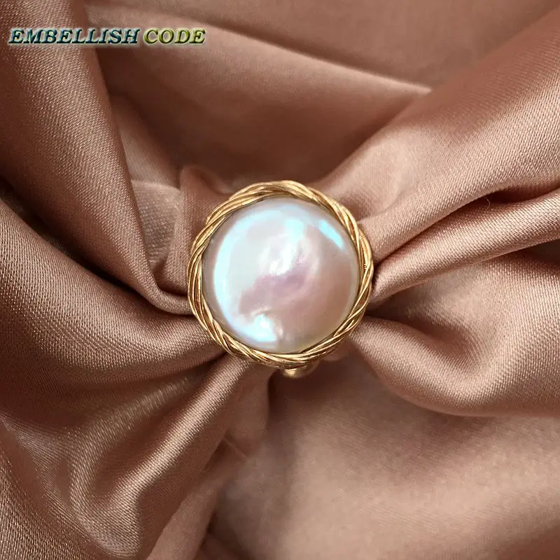 Admirable NEW Designer golden wire with baroque cultured pearls hand make ring white color for women girl gift unusual