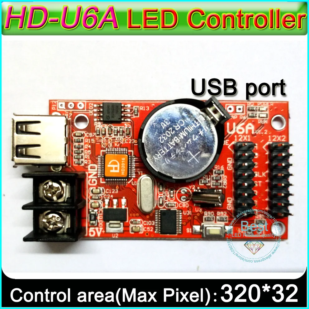 2022 Super value HD-U6A USB port Single&double color LED signs controller, P10 Single color LED display control card,