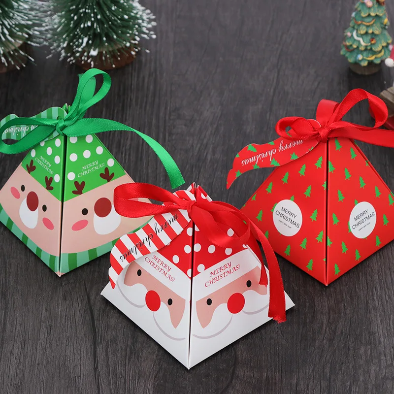 

20Pcs Merry Christmas Colorful Carton Paper Box Bag Christmas Gift Boxes With Ribbon Bow Paper Box Gift Bag Container Supplier